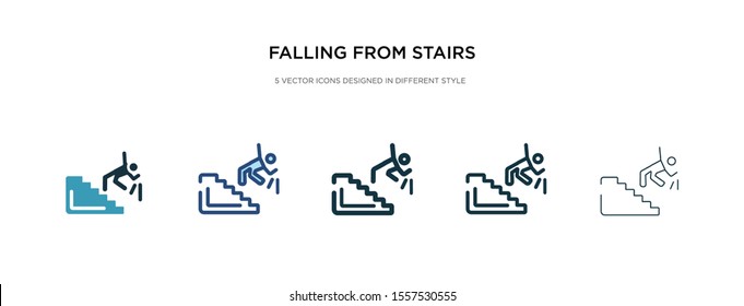 falling from stairs icon in different style vector illustration. two colored and black falling from stairs vector icons designed in filled, outline, line and stroke style can be used for web,