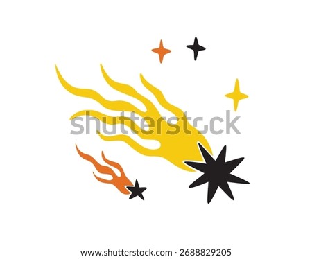 falling star abstract poster hand drawn. mystery comet art print vintage retro boho art. Colorful cosmic magic art icon. Vector illustration