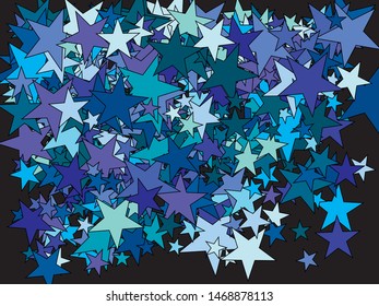 Falling star confetti on black background. Geometric glitter design's elements. Vector illustration surprise. Blue luxury festive decoration for holidays and celebrations.