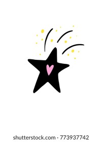 Falling Star cute icon isolated on white background. Element for logotype, badge, emblem, sticker design. Vector stock image.