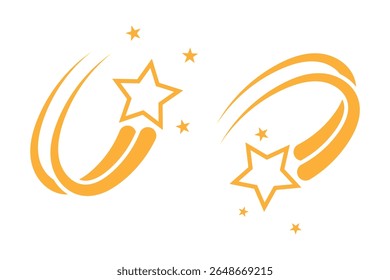 ícone de estrela cadente. estrela com cauda de cometa, conjunto de estrela cadente com trilhas.