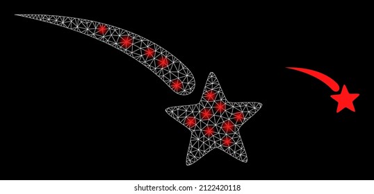 Falling star icon and constellation net falling star model with majestic spots. Illuminated model created using falling star vector icon and triangle mesh. Constellation carcass falling star,