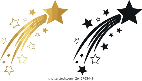 Falling star icon. Gold shooting star
