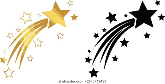 Falling star icon. Gold shooting star