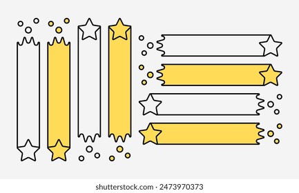 Falling star icon set. Basic flat design horizontal and vertical line with star. Shooting star, meteor, stripe, label sign symbol. Yellow, outline.