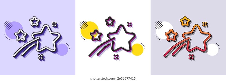 Falling star line icon. Halftone dotted pattern. Gradient icon with grain shadow. Night sign. Firework symbol. Line falling star icon. Various designs. Vector