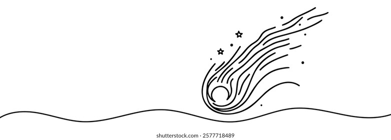 Falling star linear background. Hand drawn comet. Vector illustration.