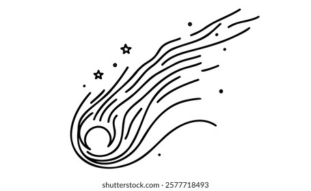 Falling star linear background. Hand drawn comet. Vector illustration.