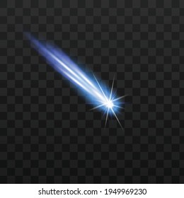 Falling star or meteor with gas tail, realistic vector illustration isolated.