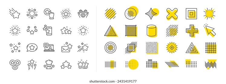 Falling star, Night, Glitter burst. Design shape elements. Stars line icons. Firework, twinkle stars, Chef award line icons. Favorite bookmark, premium star, ranking rate. Vector
