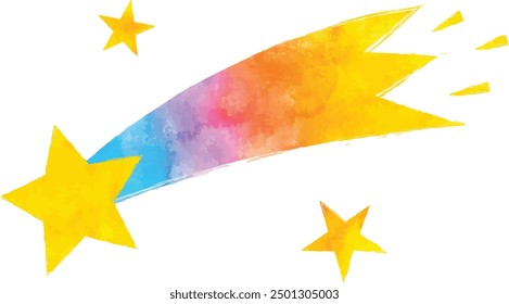 Estrella que cae sobre un fondo blanco. Ilustración de acuarela.