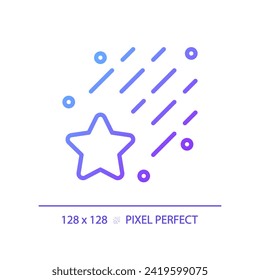 Falling star pixel perfect gradient linear vector icon. Meteor shower. Make a wish. Night sky. Celestial body. Thin line color symbol. Modern style pictogram. Vector isolated outline drawing