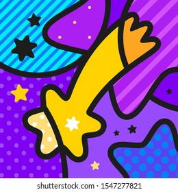 Falling star pop art modern comic illustration for design Shooting stars isolated on background. Icons of meteorites and comets. 
