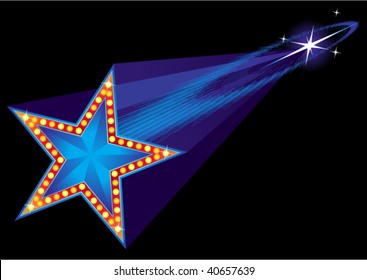 Falling star shape neon at night sky