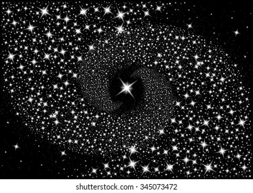 Falling star, shooting star with twinkling star trail on black background, vector