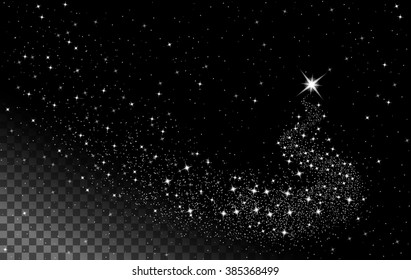 Falling star, shooting star with twinkling star trail on transparent background, vector