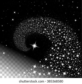 Falling star, shooting star with twinkling star trail on transparent background, vector