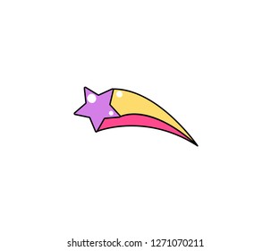 Falling star with tail vector background. Cool comic patch illustration.