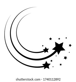 Falling Star vector icon. Abstract stars vector trail trace black lines on white background. Meteoroid, Comet, Asteroid.