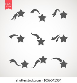 Falling star vector set . Shooting star isolated from background . Icon of meteorite or comet with tail