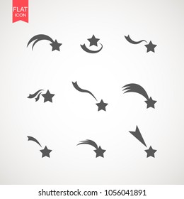Falling star vector set . Shooting star isolated from background . Icon of meteorite or comet with tail