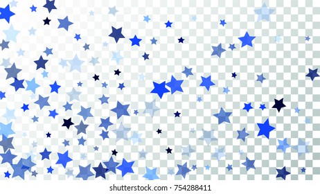 Falling stars Backdrop. Christmas Design of a Magic Background for an Invitation Card, Postcard, Poster. Starry Confetti on Transparent Background