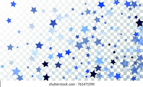Falling stars Backdrop. Christmas Design of a Magic Background for an Invitation Card, Postcard, Poster. Starry Confetti on Transparent Background