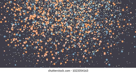 Falling stars background. Make a Wish flyer. Simple postcard with scattered tiny stars. Copy space. Dark background. Text frame. Can be used as Holiday card or banner.