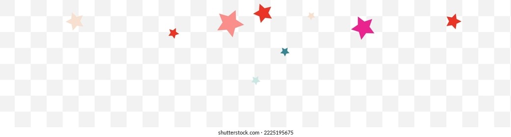 Falling Stars Celebration Vector Transparent Background Panoramic. Celebrate Splash Texture. Carnaval Rain Pattern. Happy Constellation Top Illustration.