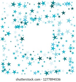 Falling stars confetti background, isolated on white. Vector colorful Birthday card design. Square card and frame.  Minimalistic template for holiday, party, birthday, wedding, solemnity invitation.