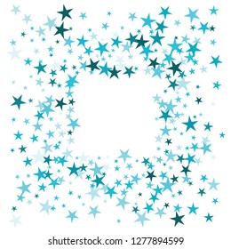 Falling stars confetti background, isolated on white. Vector colorful Birthday card design. Square card and frame.  Minimalistic template for holiday, party, birthday, wedding, solemnity invitation.