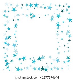 Falling stars confetti background, isolated on white. Vector colorful Birthday card design. Square card and frame.  Minimalistic template for holiday, party, birthday, wedding, solemnity invitation.