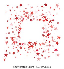 Falling stars confetti background, isolated on white. Vector colorful Birthday card design. Square card and frame.  Minimalistic template for holiday, party, birthday, wedding, solemnity invitation.