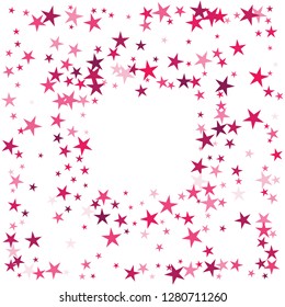 Falling stars confetti background, isolated on white. Vector colorful Birthday card design. Square card and frame.  Minimalistic template for holiday, party, birthday, wedding, solemnity invitation.