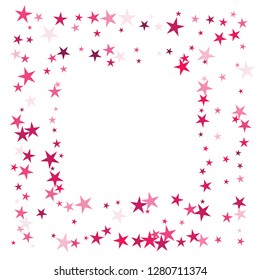 Falling stars confetti background, isolated on white. Vector colorful Birthday card design. Square card and frame.  Minimalistic template for holiday, party, birthday, wedding, solemnity invitation.