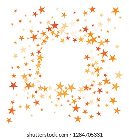 Falling stars confetti background, isolated on white. Vector colorful Birthday card design. Square card and frame.  Minimalistic template for holiday, party, birthday, wedding, solemnity invitation.