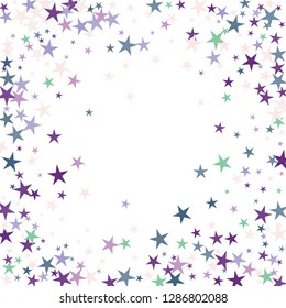 Falling stars confetti background, isolated on white. Vector colorful Birthday card design. Square card and frame.  Minimalistic template for holiday, party, birthday, wedding, solemnity invitation.
