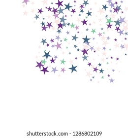Falling stars confetti background, isolated on white. Vector colorful Birthday card design. Square card and frame.  Minimalistic template for holiday, party, birthday, wedding, solemnity invitation.