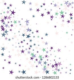 Falling stars confetti background, isolated on white. Vector colorful Birthday card design. Square card and frame.  Minimalistic template for holiday, party, birthday, wedding, solemnity invitation.