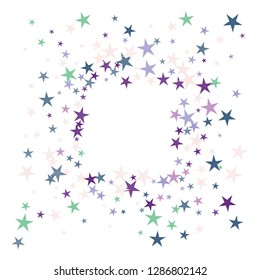 Falling stars confetti background, isolated on white. Vector colorful Birthday card design. Square card and frame.  Minimalistic template for holiday, party, birthday, wedding, solemnity invitation.