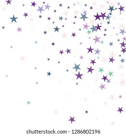 Falling stars confetti background, isolated on white. Vector colorful Birthday card design. Square card and frame.  Minimalistic template for holiday, party, birthday, wedding, solemnity invitation.