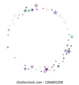 Falling stars confetti background, isolated on white. Vector colorful Birthday card design. Square card and frame.  Minimalistic template for holiday, party, birthday, wedding, solemnity invitation.