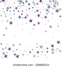 Falling stars confetti background, isolated on white. Vector colorful Birthday card design. Square card and frame.  Minimalistic template for holiday, party, birthday, wedding, solemnity invitation.