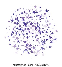 Falling stars confetti background, isolated on white. Vector colorful deep purple design. Square card and frame. Minimalistic template for holiday, party, birthday, wedding, solemnity invitation.