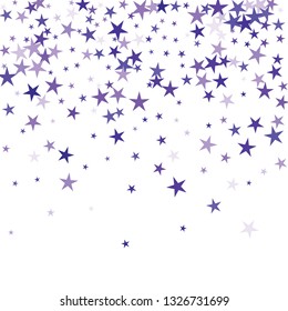 Falling stars confetti background, isolated on white. Vector colorful deep purple design. Square card and frame. Minimalistic template for holiday, party, birthday, wedding, solemnity invitation.