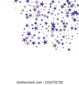 Falling stars confetti background, isolated on white. Vector colorful deep purple design. Square card and frame. Minimalistic template for holiday, party, birthday, wedding, solemnity invitation.