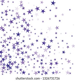 Falling stars confetti background, isolated on white. Vector colorful deep purple design. Square card and frame. Minimalistic template for holiday, party, birthday, wedding, solemnity invitation.