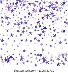 Falling stars confetti background, isolated on white. Vector colorful deep purple design. Square card and frame. Minimalistic template for holiday, party, birthday, wedding, solemnity invitation.