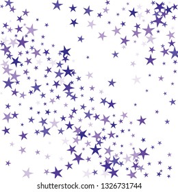 Falling stars confetti background, isolated on white. Vector colorful deep purple design. Square card and frame. Minimalistic template for holiday, party, birthday, wedding, solemnity invitation.