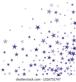 Falling stars confetti background, isolated on white. Vector colorful deep purple design. Square card and frame. Minimalistic template for holiday, party, birthday, wedding, solemnity invitation.